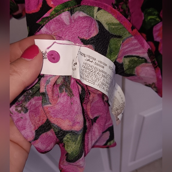 Zara Hot Pink and Black Floral Puff Shoulder Wrap Blouse. Size L. NWT! - Picture 12 of 12
